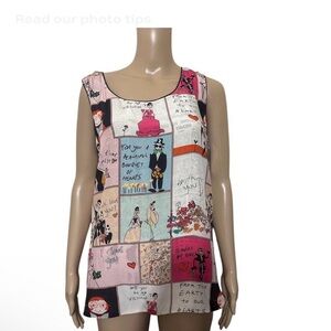 CHARLIE B Illustrated Panel Tank Top in Pink and Cream